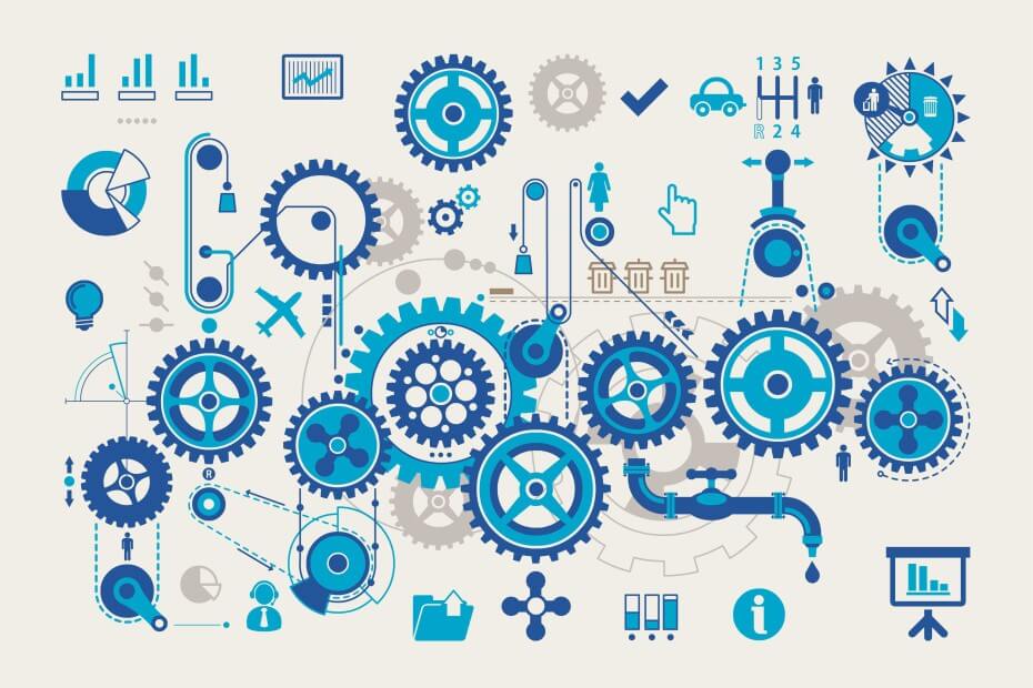 RPA myths and misconceptions graphic with blue gears and pullies