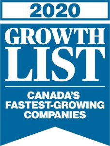 Growth List 2020 logo - blue pendant banner with text that says Canada's Fastest-Growing Companies