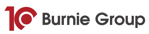 Burnie Group logo with a 10 over the Harvey ball to represent Burnie Group's 10 year anniversary