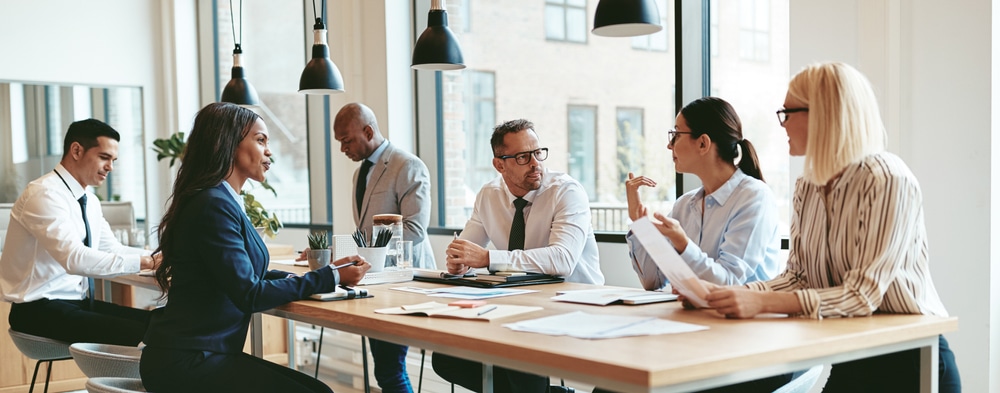 Group of diverse colleagues in an office setting